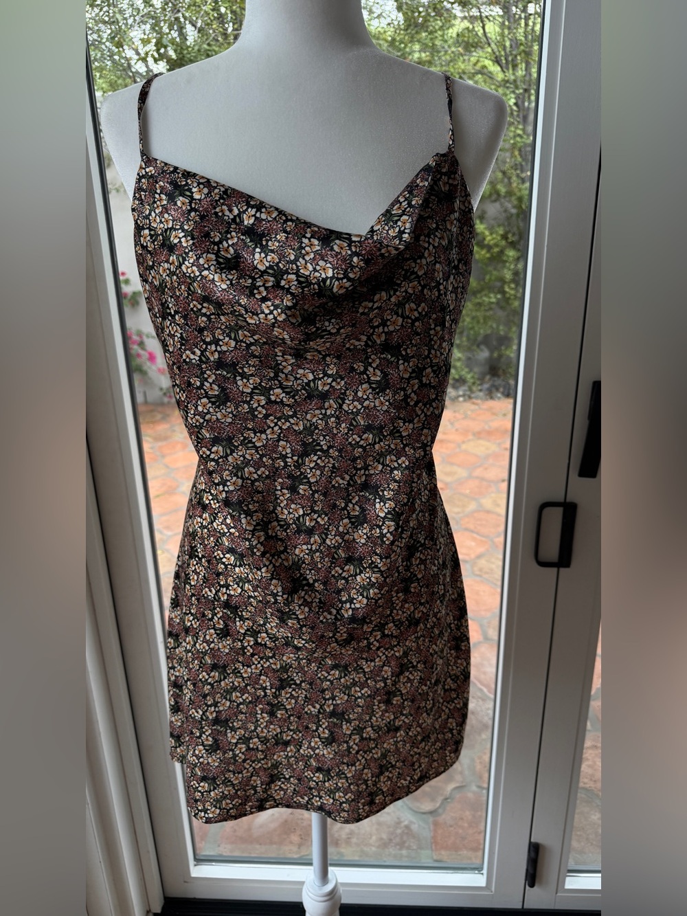 Socialite Black Floral Cowl Neck Mini Dress
